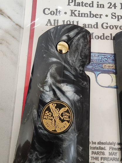 1911 Black Pearl Mini Centenario 14k Gold Filled Coin Grips 45 acp 38 Super