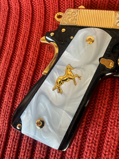 1911  Rampart Horse Grips 24k Plated .45 38 Super caliber