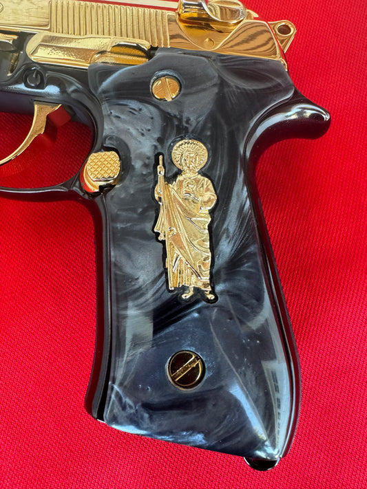 Beretta Black Pearl Custom San Judas Grips 24k gold plated  92 Fs 96 Fs M9
