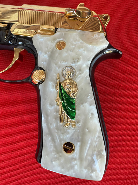 Beretta 9mm Custom San Judas Grips 24k gold plated  92 Fs 96 Fs M9