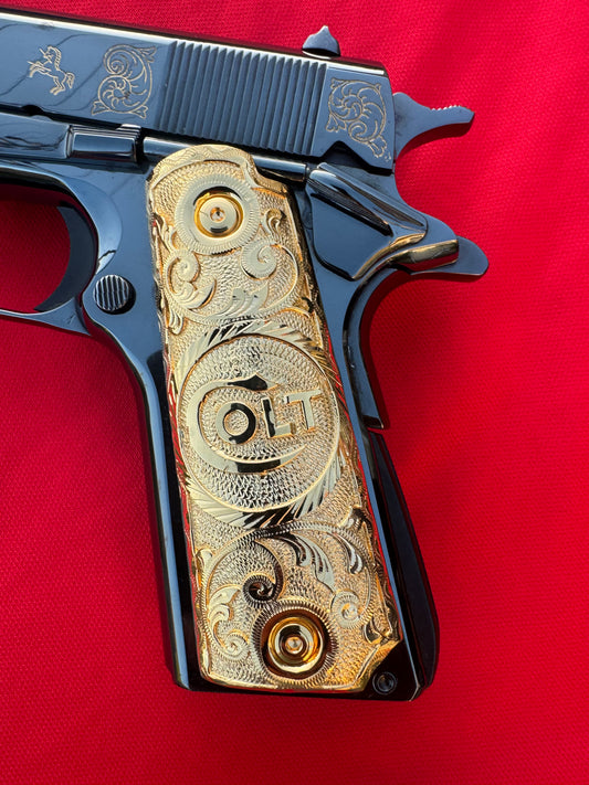 1911 Colt Horse Grips 24k Gold Plated .45 38 Super caliber