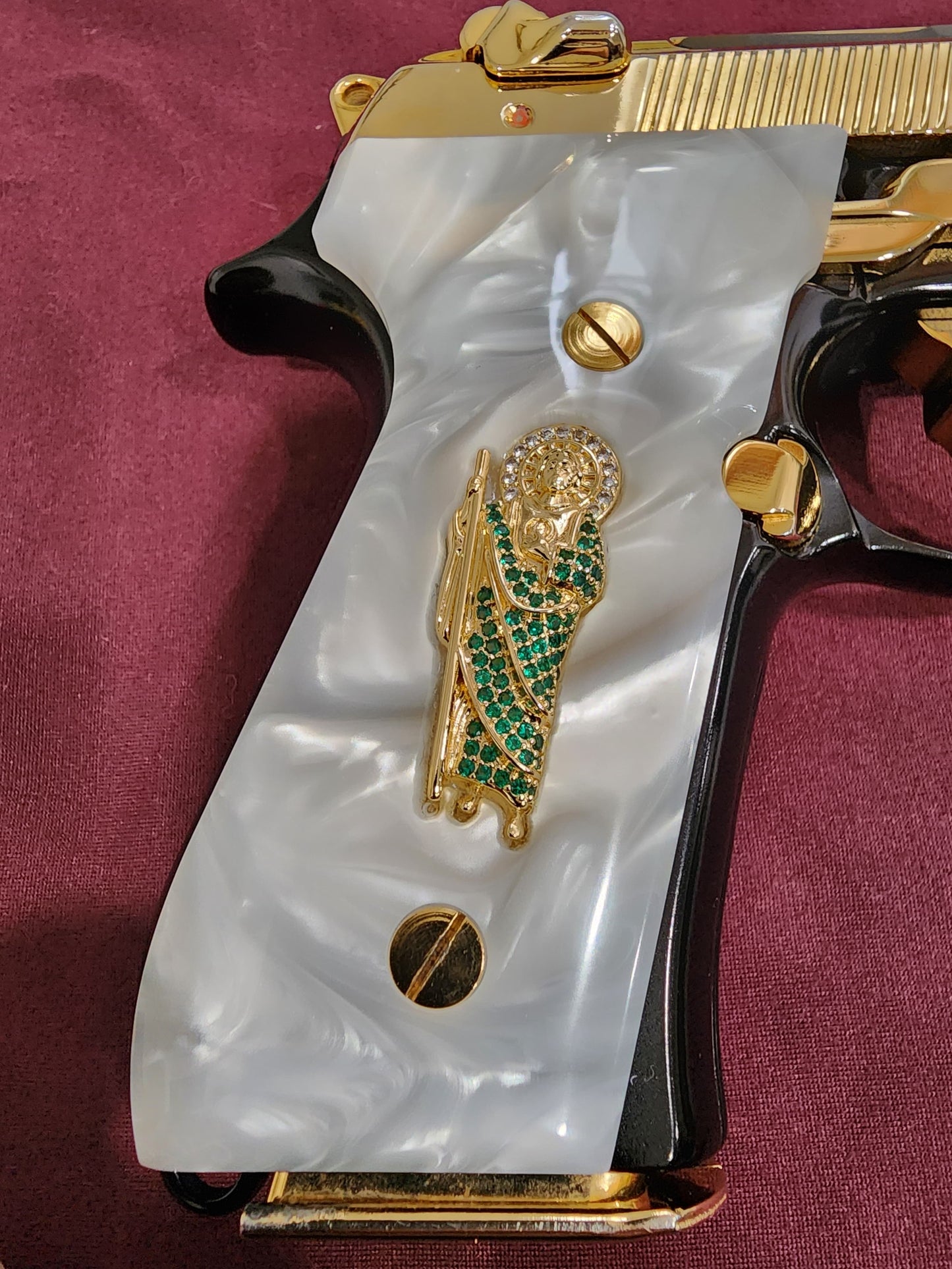 Beretta Custom San Judas cz stone inlay 24k Gold Plated 92 Fs 96 Fs M9