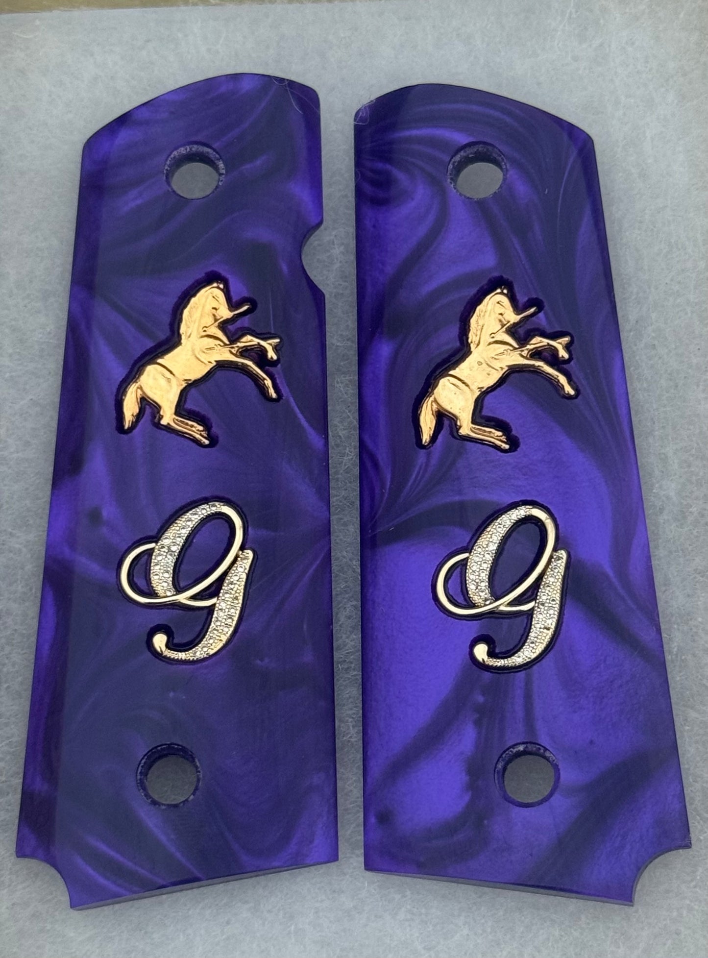 1911 Purple Rampart Horse G letter 24k plated grips 45 38 super