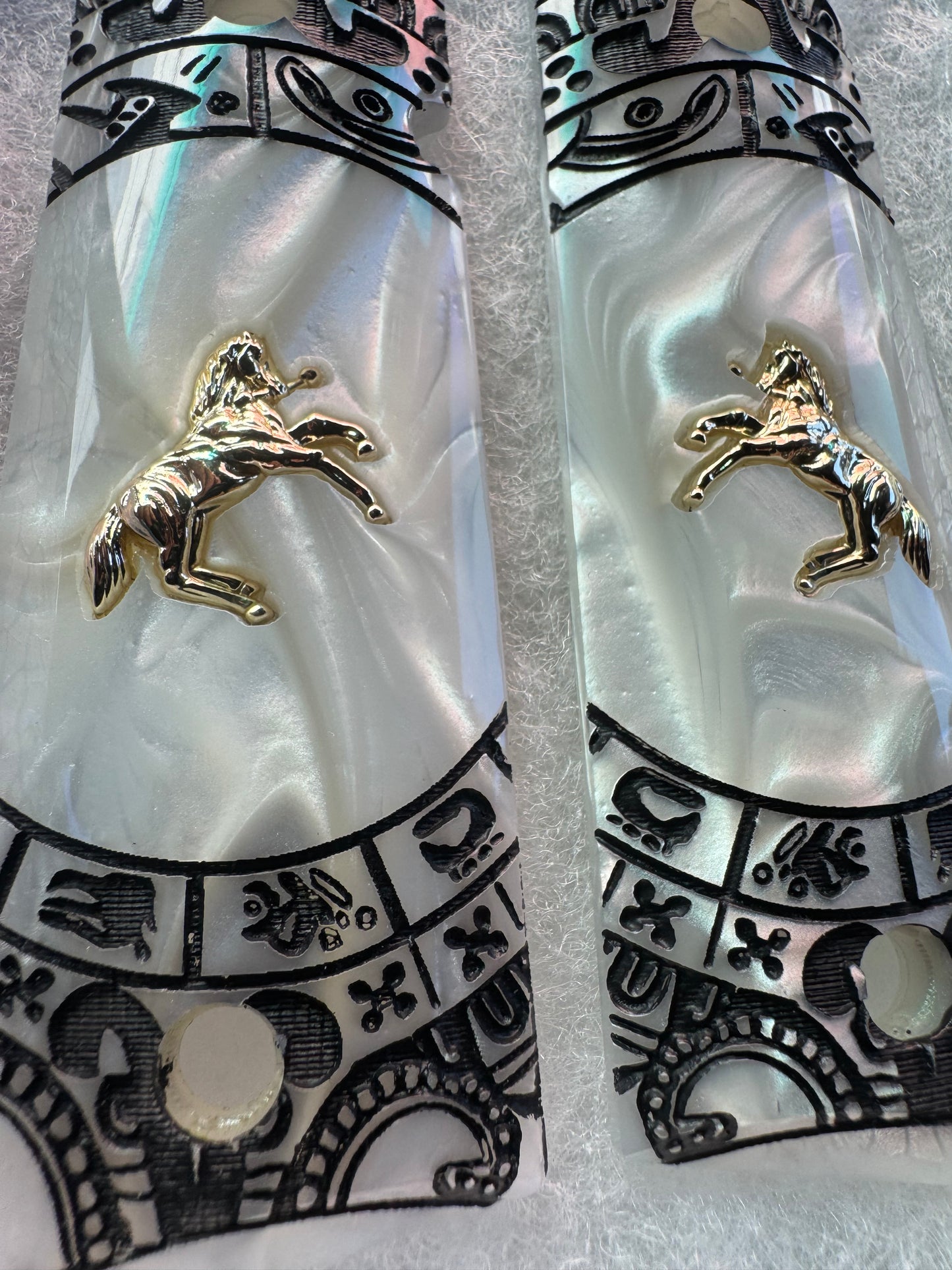 1911 Colt Gold Plated Horse Grips Pearlite with Aztec Motif Engraving (.45 ACP / .38 Super)