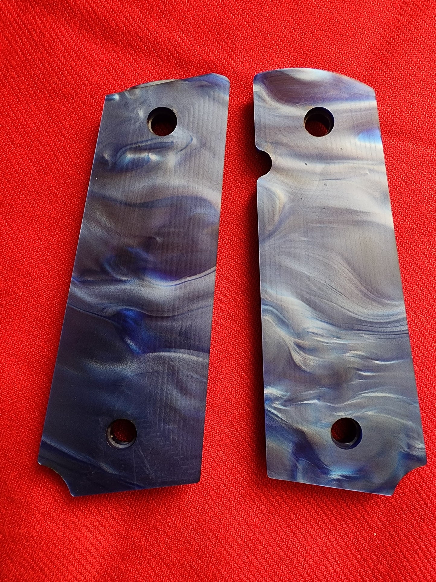 1911 Grips  Engraved Royal Swirl Blue Pearl with Rampart Horse Emblem (24k Gold Screws)