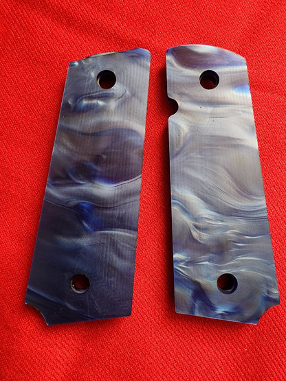 1911 Grips  Engraved Royal Swirl Blue Pearl with Rampart Horse Emblem (24k Gold Screws)