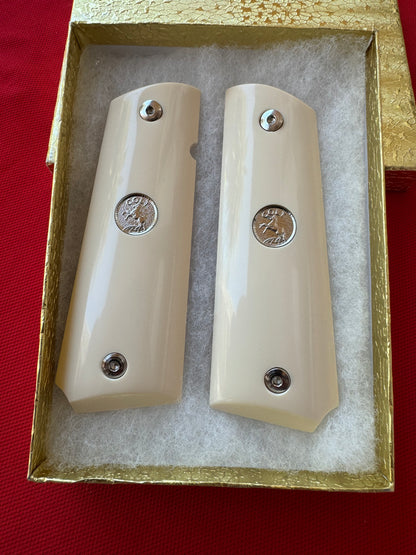 1911 Colt Silver Medallion faux ivory grips 45 38 super
