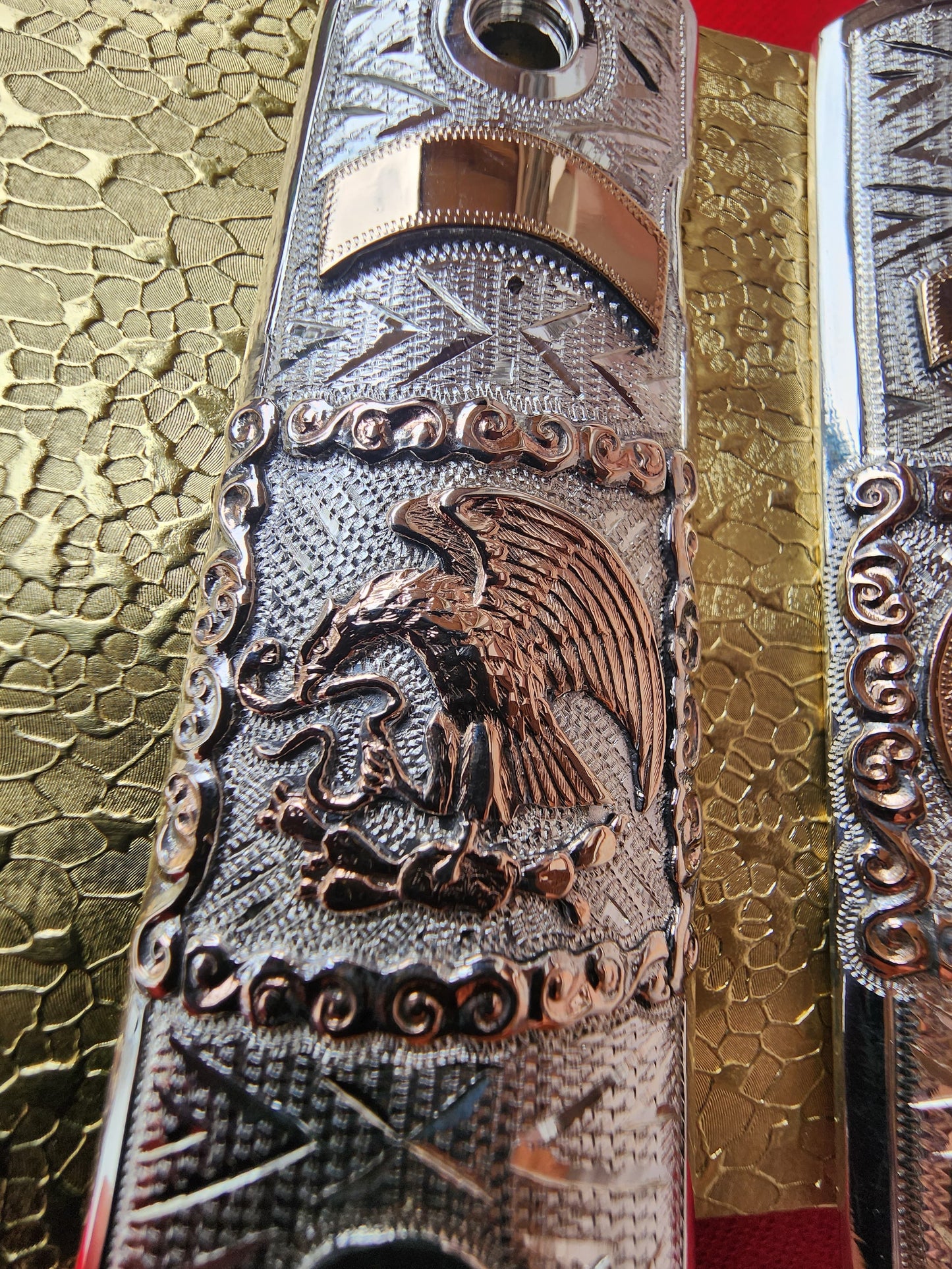 1911 sterling silver / 10kt Gold Handmade and Engraved Mexican Motif grips