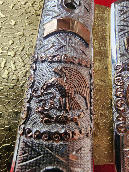 1911 sterling silver / 10kt Gold Handmade and Engraved Mexican Motif grips