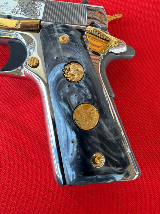 1911 "Aguila" “Centenario” Black Pearl 24k Gold Plated Inlayed stones Grips  Pearl Grips