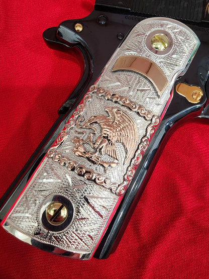 1911 sterling silver / 10kt Gold Handmade and Engraved Mexican Motif grips