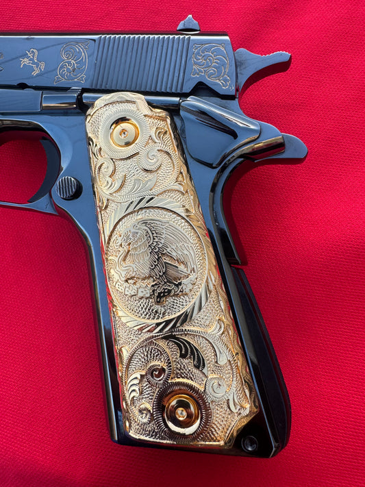 1911 Colt Mexican Eagle Grips 24k Gold Plated .45 38 Super caliber