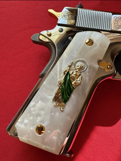 1911 Pearl Grips San Judas 24k Gold Plated 45 acp 38 Super