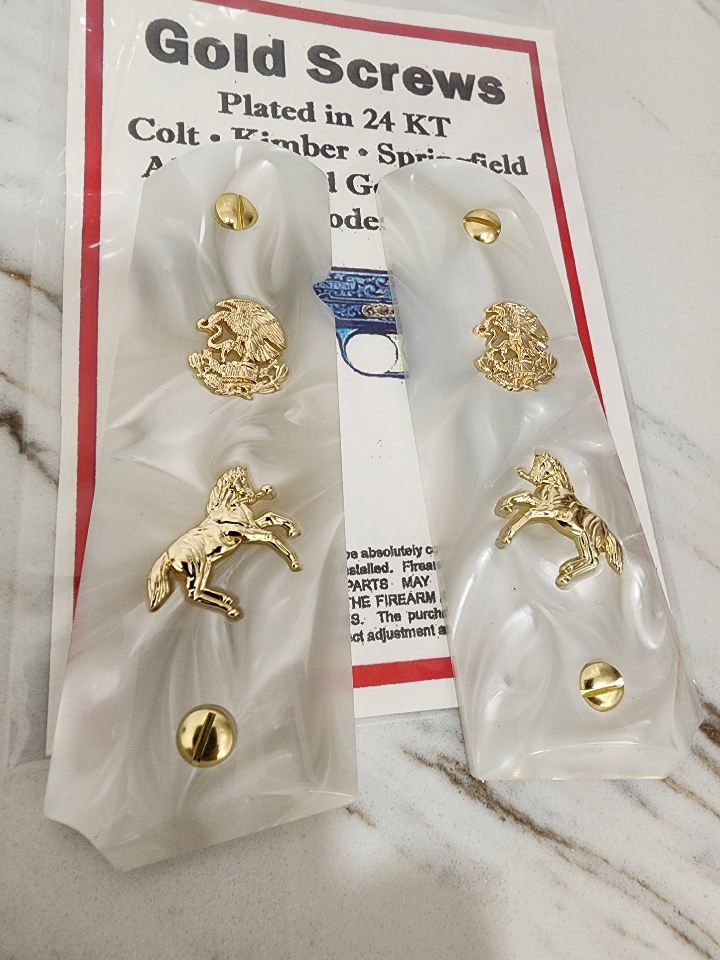 1911 "Aguila" “Horse” 24k Gold Plated Grips  Pearl Grips