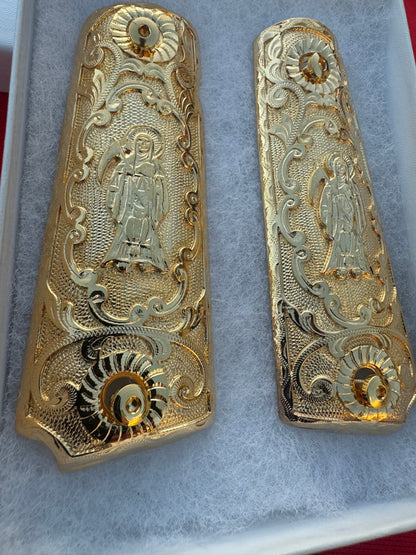 1911 Santa Muerte Grips 24k Gold Plated .45 38 Super caliber
