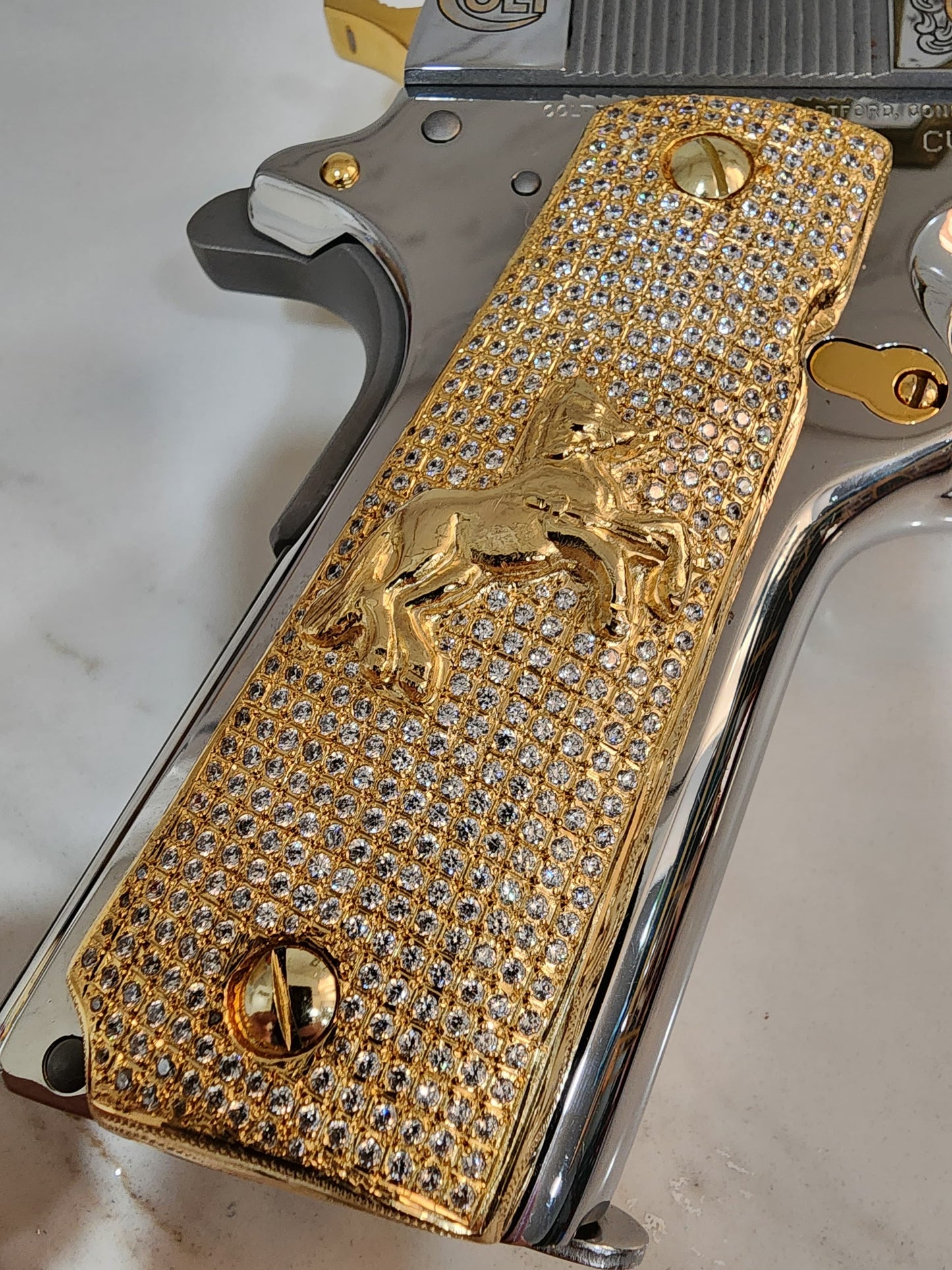 Rampart Horse 1911 Pistol Grips –  CZ Stone Inlay – Full-Size 1911