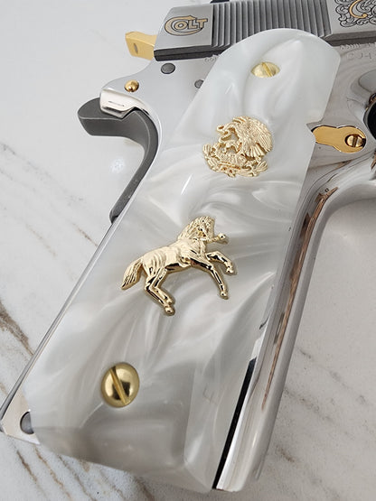 1911 "Aguila" “Horse” 24k Gold Plated Grips  Pearl Grips