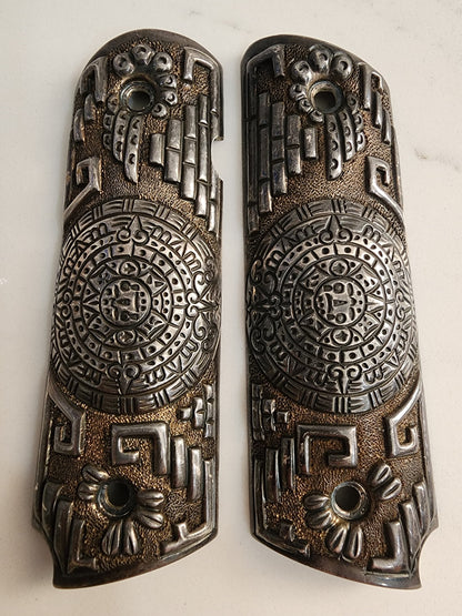 9.25 Silver Mexican Vintage Engraved Pistol Grips COLT 38 super/45