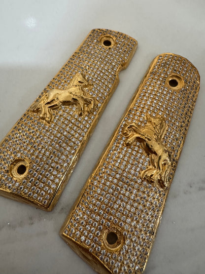Rampart Horse 1911 Pistol Grips –  CZ Stone Inlay – Full-Size 1911