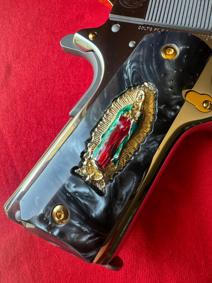 1911 Virgin De Guadalupe 24k Gold Plated Inlayed Grips Black Pearl Grips