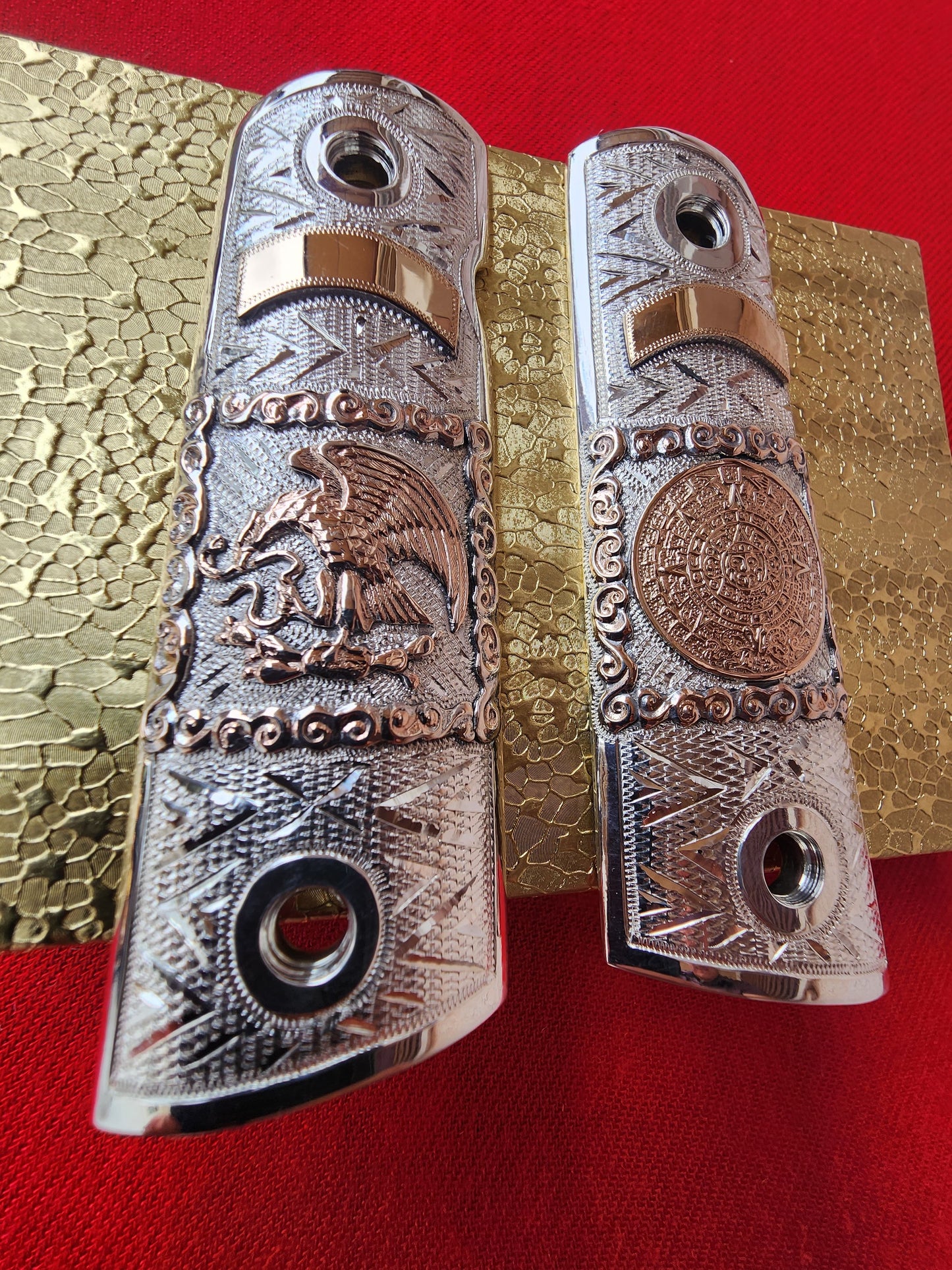 1911 sterling silver / 10kt Gold Handmade and Engraved Mexican Motif grips