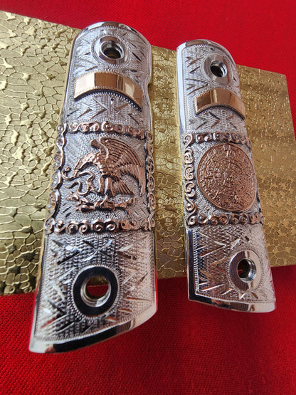 1911 sterling silver / 10kt Gold Handmade and Engraved Mexican Motif grips