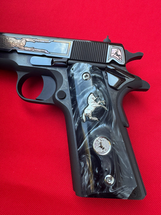 1911 Colt Silver Rampart Horse With Medallion Pearl grips 45 38 super Rare