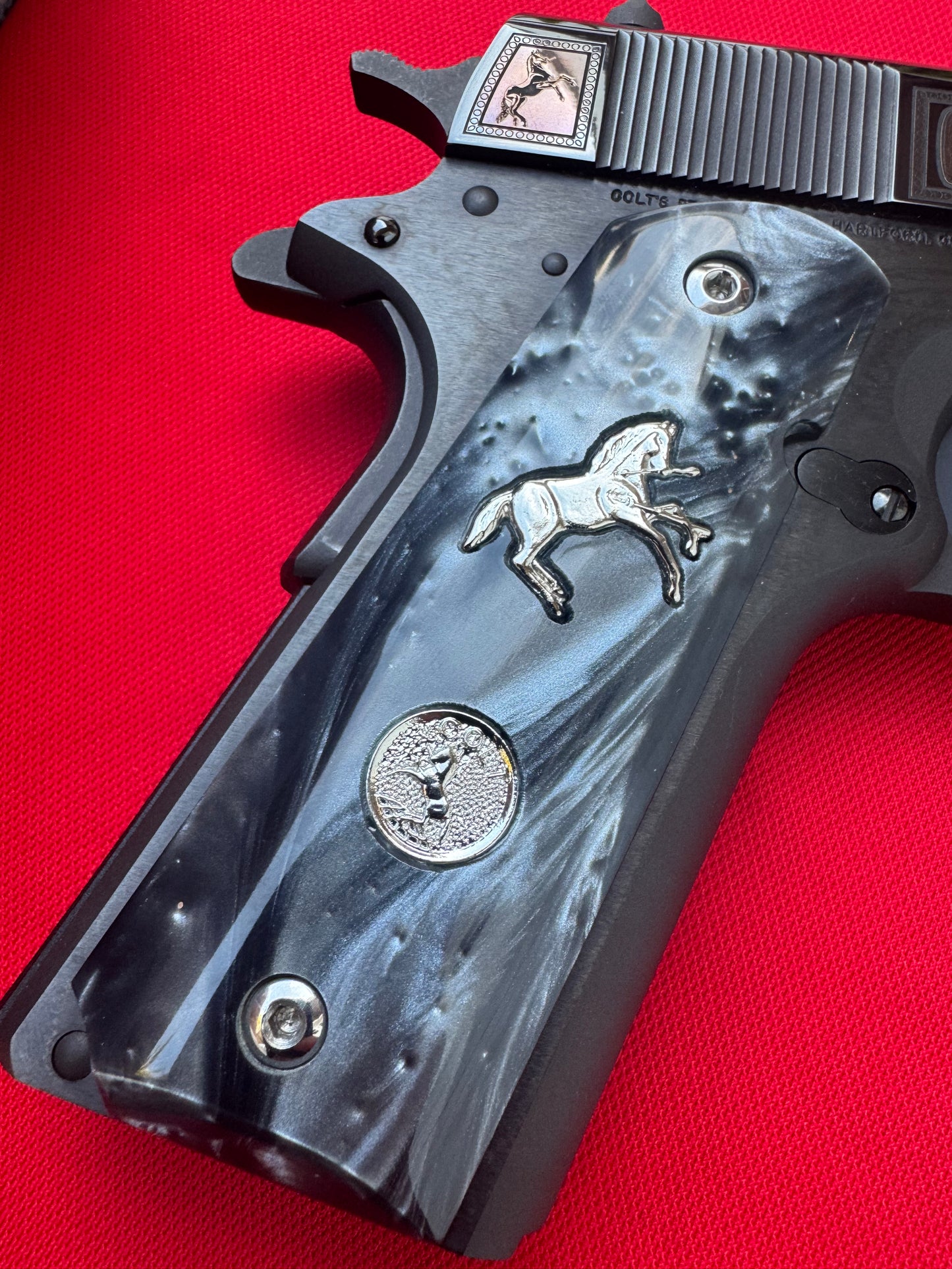 1911 Colt Silver Rampart Horse With Medallion Pearl grips 45 38 super Rare