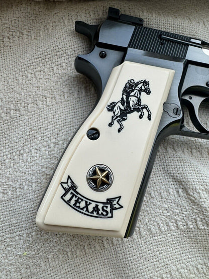 Browning Hi-Power Custom Engraved Texas Cowboy Pistol Grips 9mm Caliber