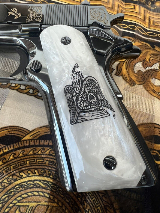 "Aguila" 1911 Custom  Pearl Engraved grips Colt  38 super