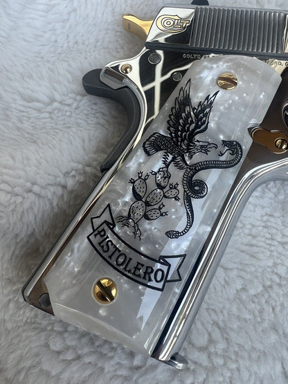 1911  Pearl Mexican Eagle / Snake / Cactus *FREE ENGRAVING IN SPACE FOR LAST NAME* Grips  45 acp 38 Super