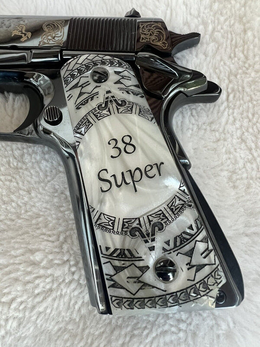 1911 Pearl Laser Engraved 38 Super Grips  45 acp 38 Super cal