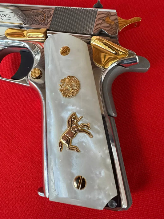 1911 "Aguila" “Horse” 24k Gold Plated Grips  Pearl Grips