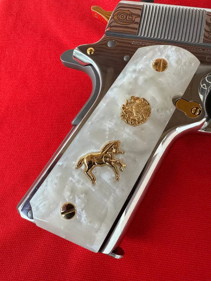 1911 "Aguila" “Horse” 24k Gold Plated Grips  Pearl Grips