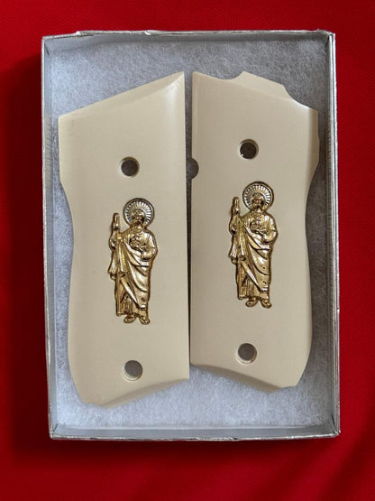 Smith & Wesson 9mm model 39 inlayed GOLD Plated SAN JUDAS Pistol Grips S&W