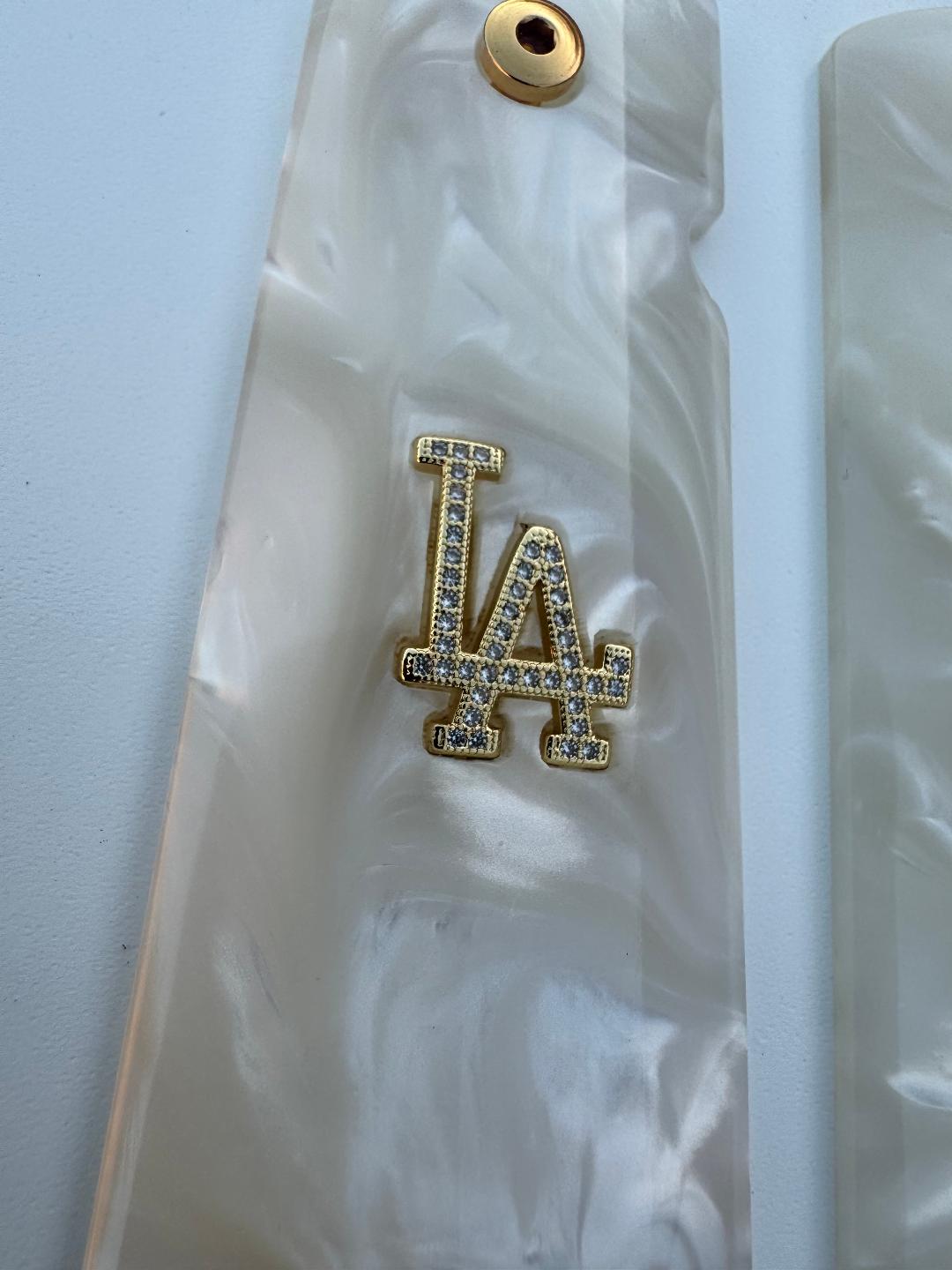 1911 White Pearl Grips - LA - design inlayed 24k Gold Plated 45 acp 38 Super