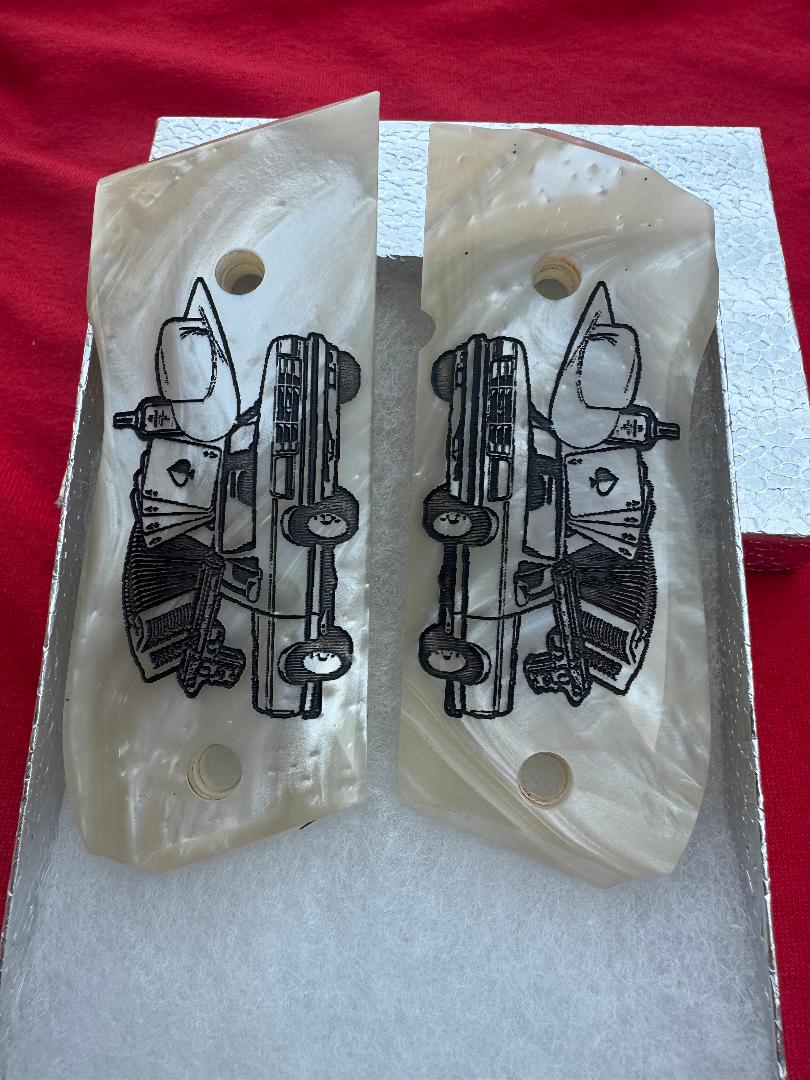 Smith & Wesson 9mm model 39 Mexican Motif Custom Pistol Grips S&W Pearl